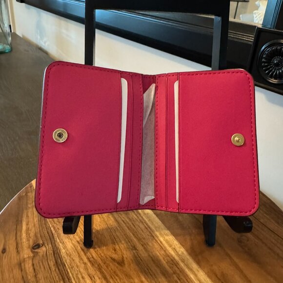 Coach Bifold Card Case Wallet Bold Pink Pebble Leather Key Ring NWT - Picture 3 of 6